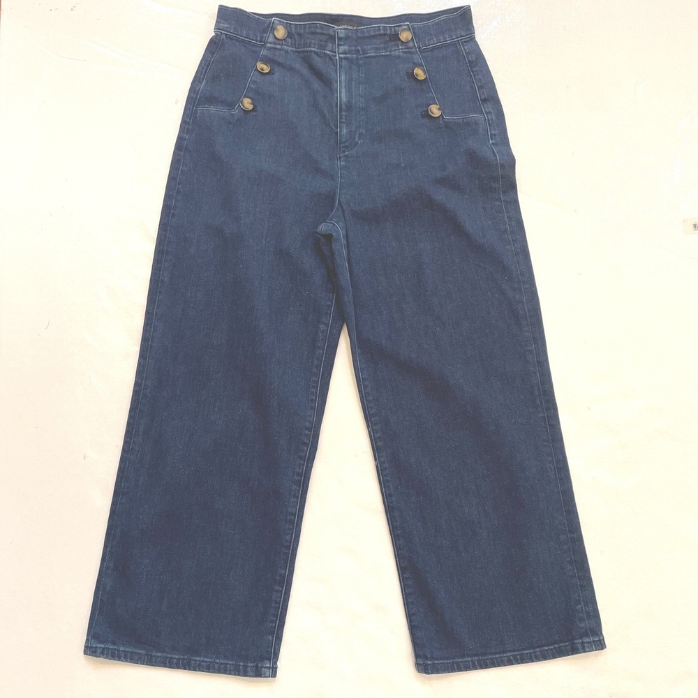 Ann Taylor Wide Leg Jeans Womens 10 Blue  Sailor‎ Button Classic Ankle Straight
